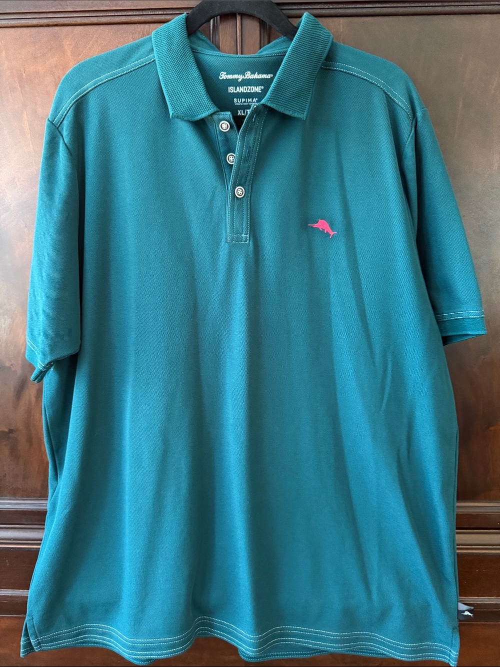 Tommy Bahama Teal Polo with Pink Marlin Embroidery